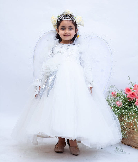 White Sequins Flower Gown for Girls