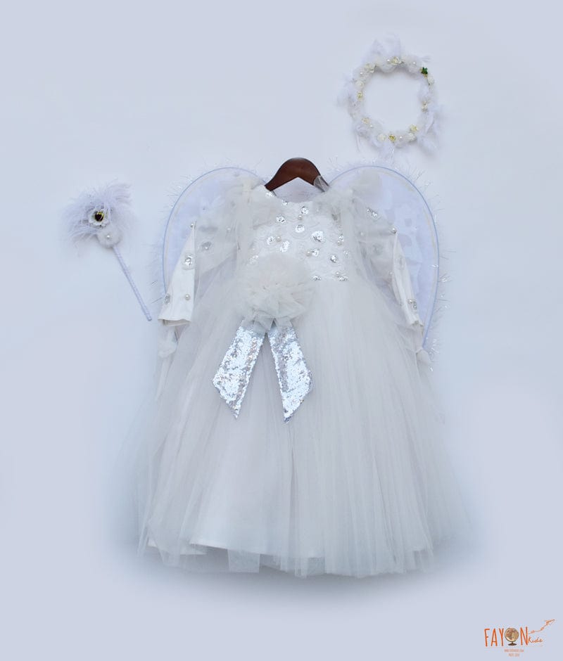 White Sequins Flower Gown for Girls