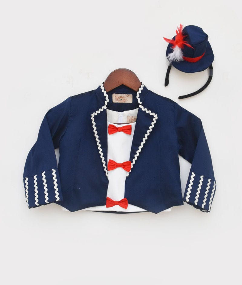 White Top and Blue Jacket for Girls