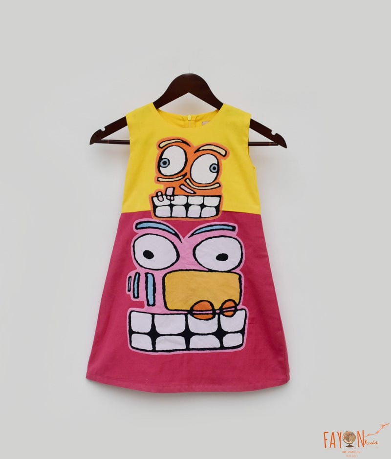 Yellow and Pink Linen Dress for Girls