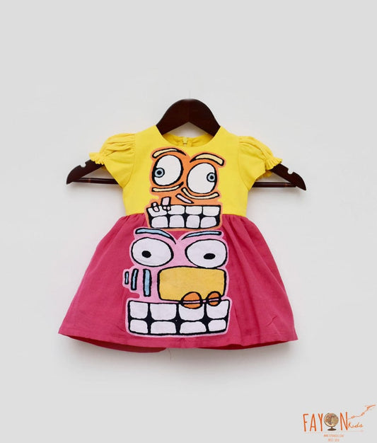 Yellow and Pink Linen Frock for Girls