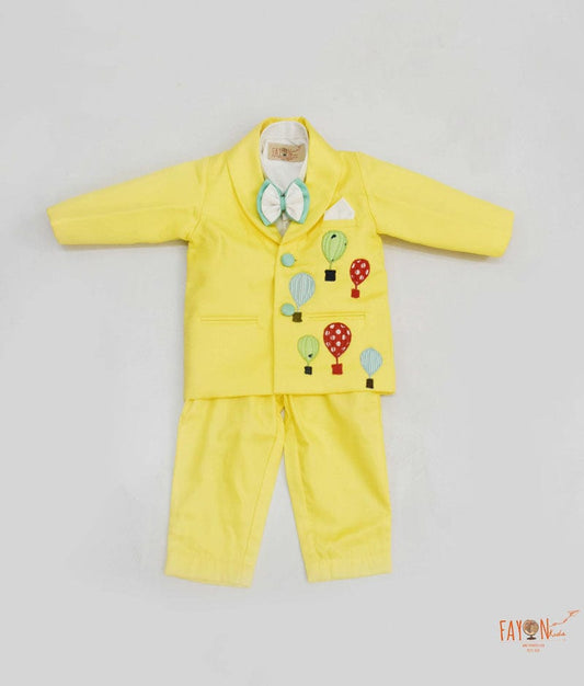 Yellow Ballons Motif Coat with White Shirt Pant for Boys