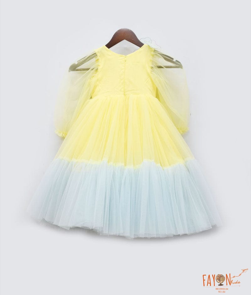 Yellow Blue Net Gown for Girls