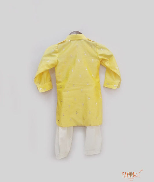 Yellow Chanderi Kurta with Salwar for Boys