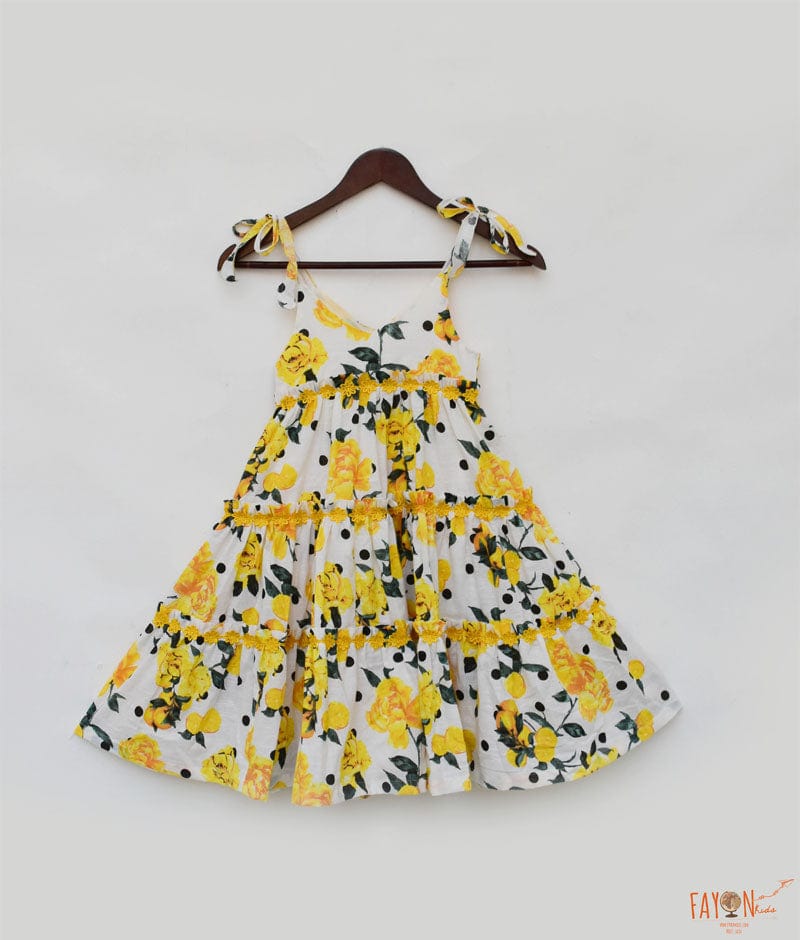 Yellow Floral Printed Dress for Girls