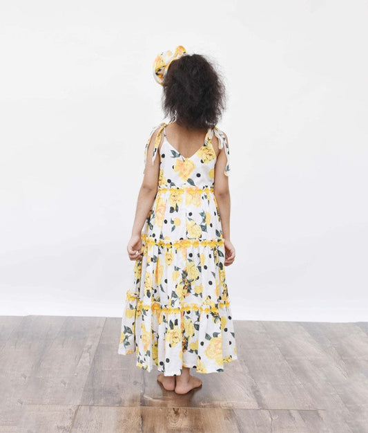 Yellow Floral Printed Dress for Girls