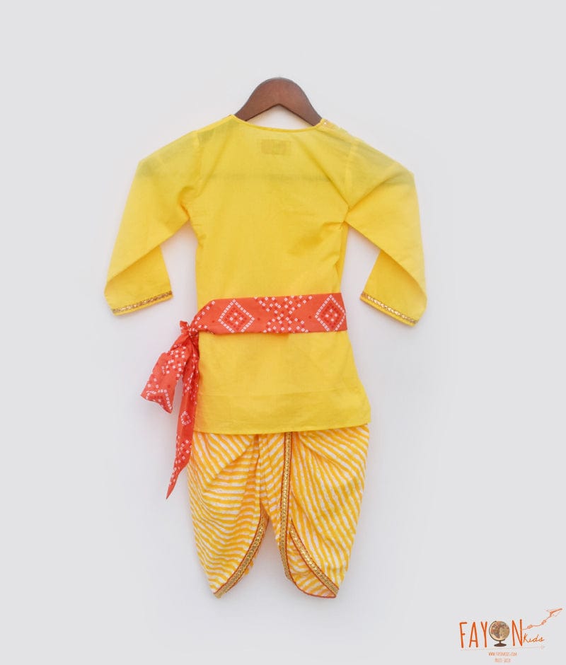 Yellow Kurta and Printed Dhoti set for Boys