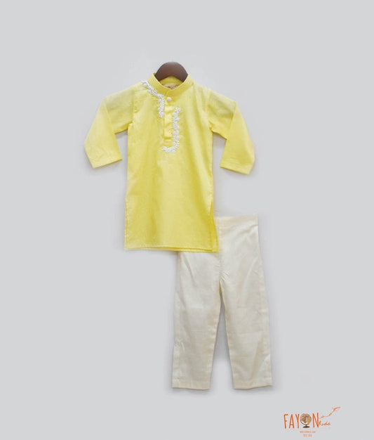 Yellow Kurta with Dori Work Embroidery Pant for Boys