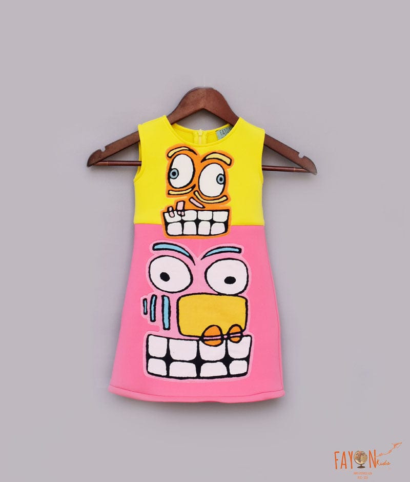 Yellow Pink Lycra Dress for Girls