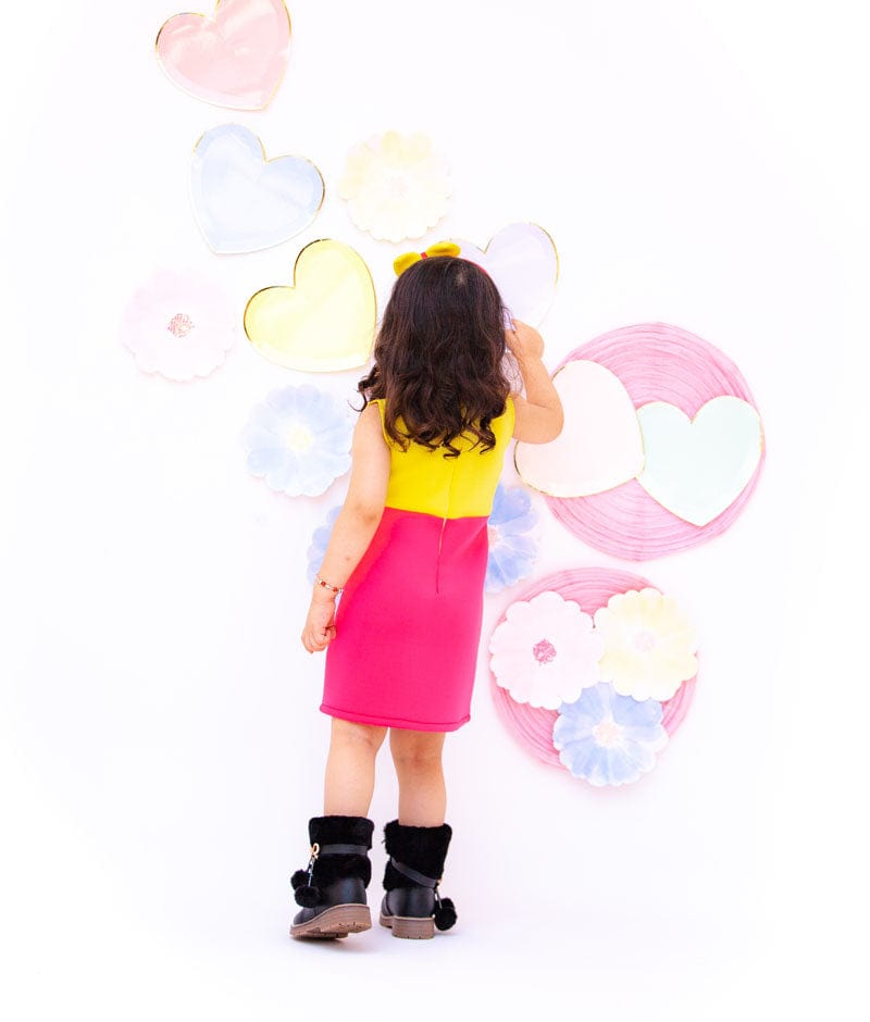 Yellow Pink Lycra Dress for Girls