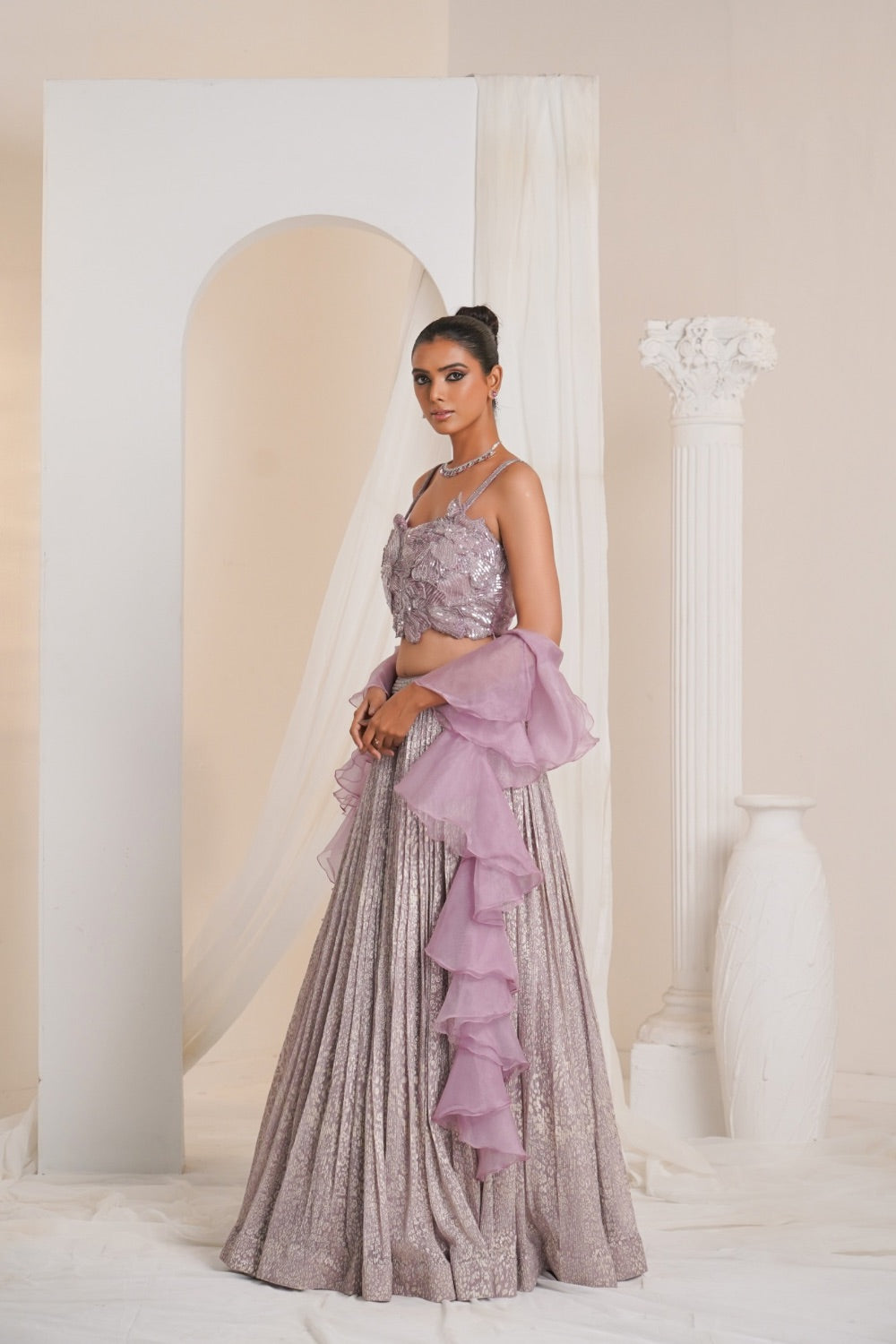Lilac soft tissue lehenga choli