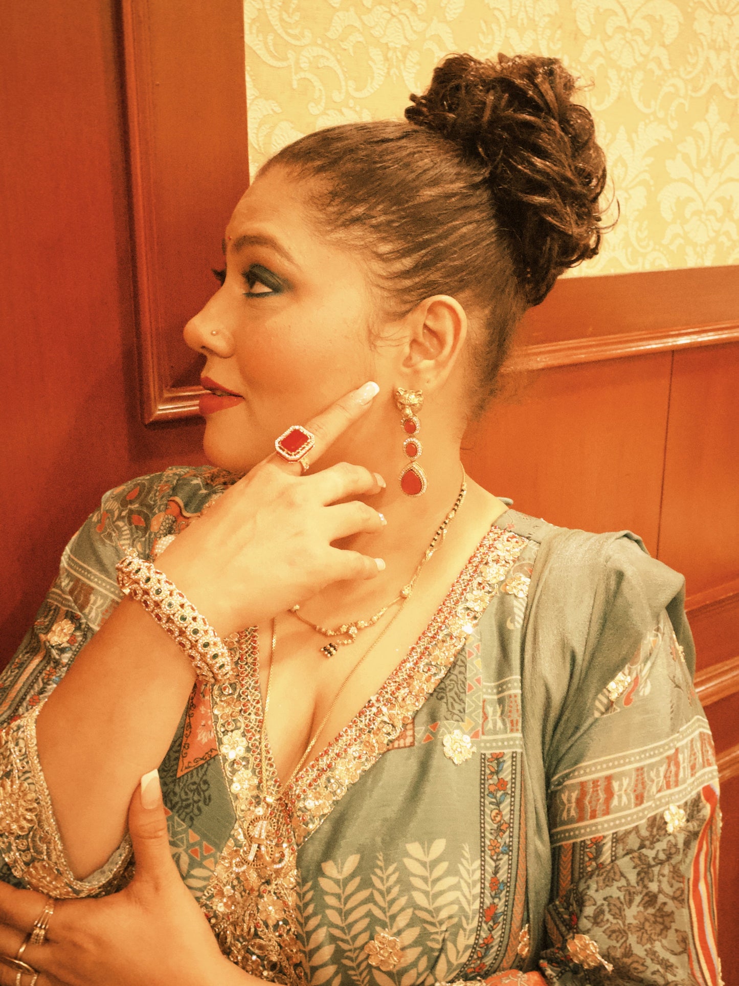 Zevar Club Gold Tone Ruby Red & Emerald Green Stone Studded Pearl Beaded Handcrafted Bracelet for Women