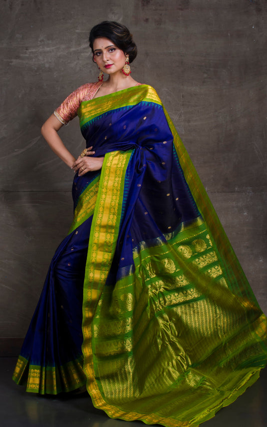 Exclusive Gadwal Silk Saree in Royal Blue and Green