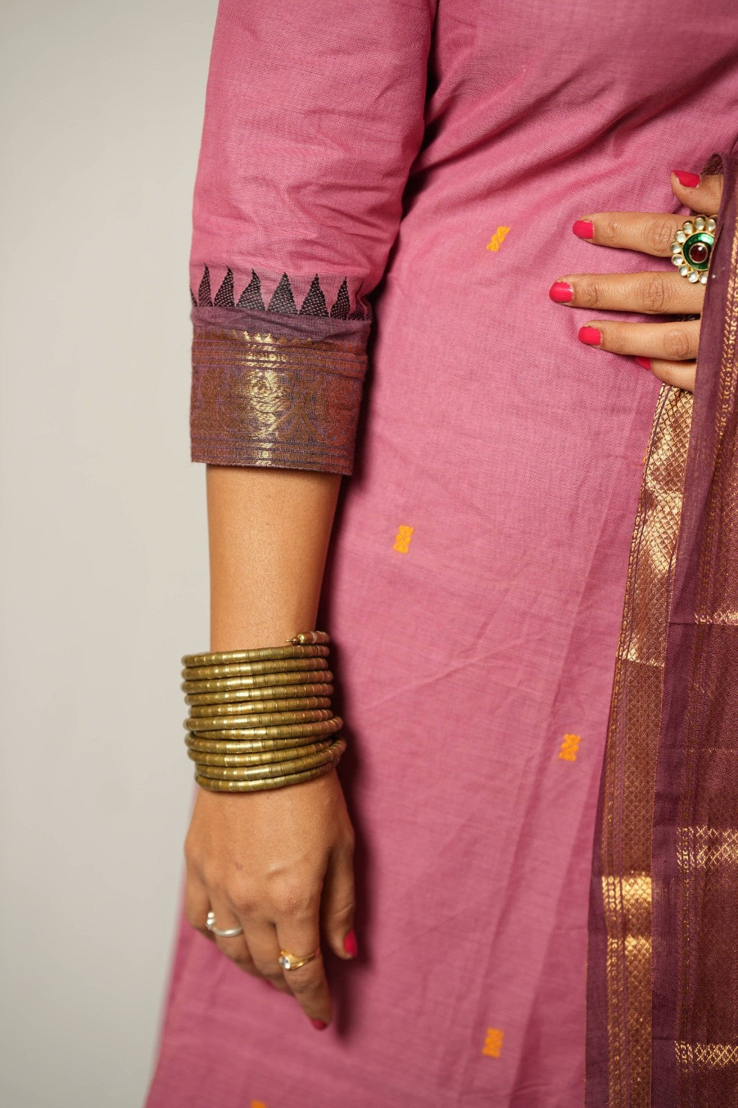 Geet - Kurti with dupatta in pure kanchi cotton in Onion pink color