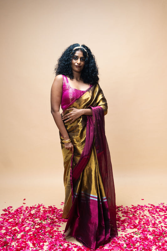 TAVYA saree I Golden Handloom Tissue Saree
