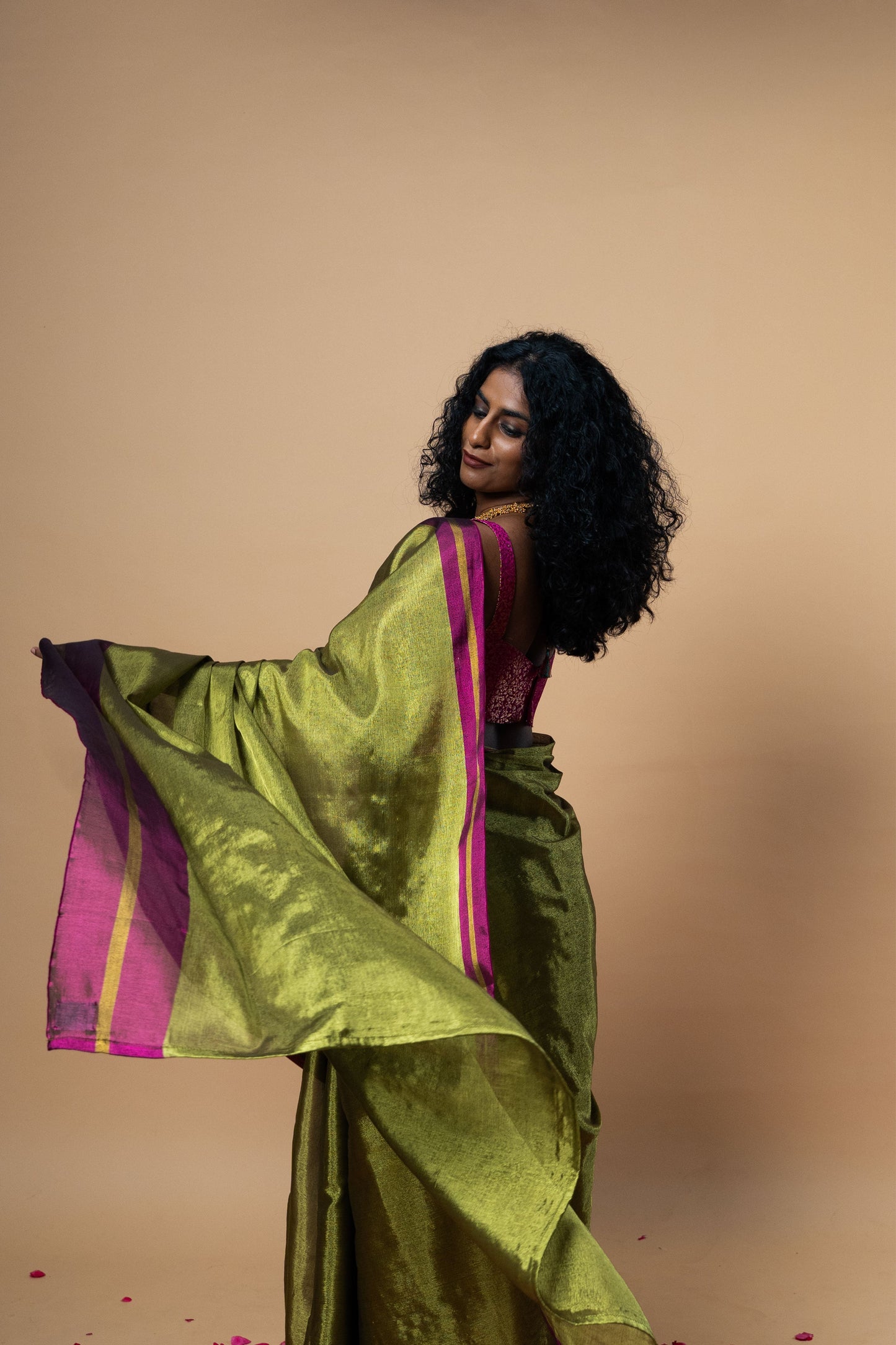 MUDRAYA saree I Lime Green Handloom Tissue Saree