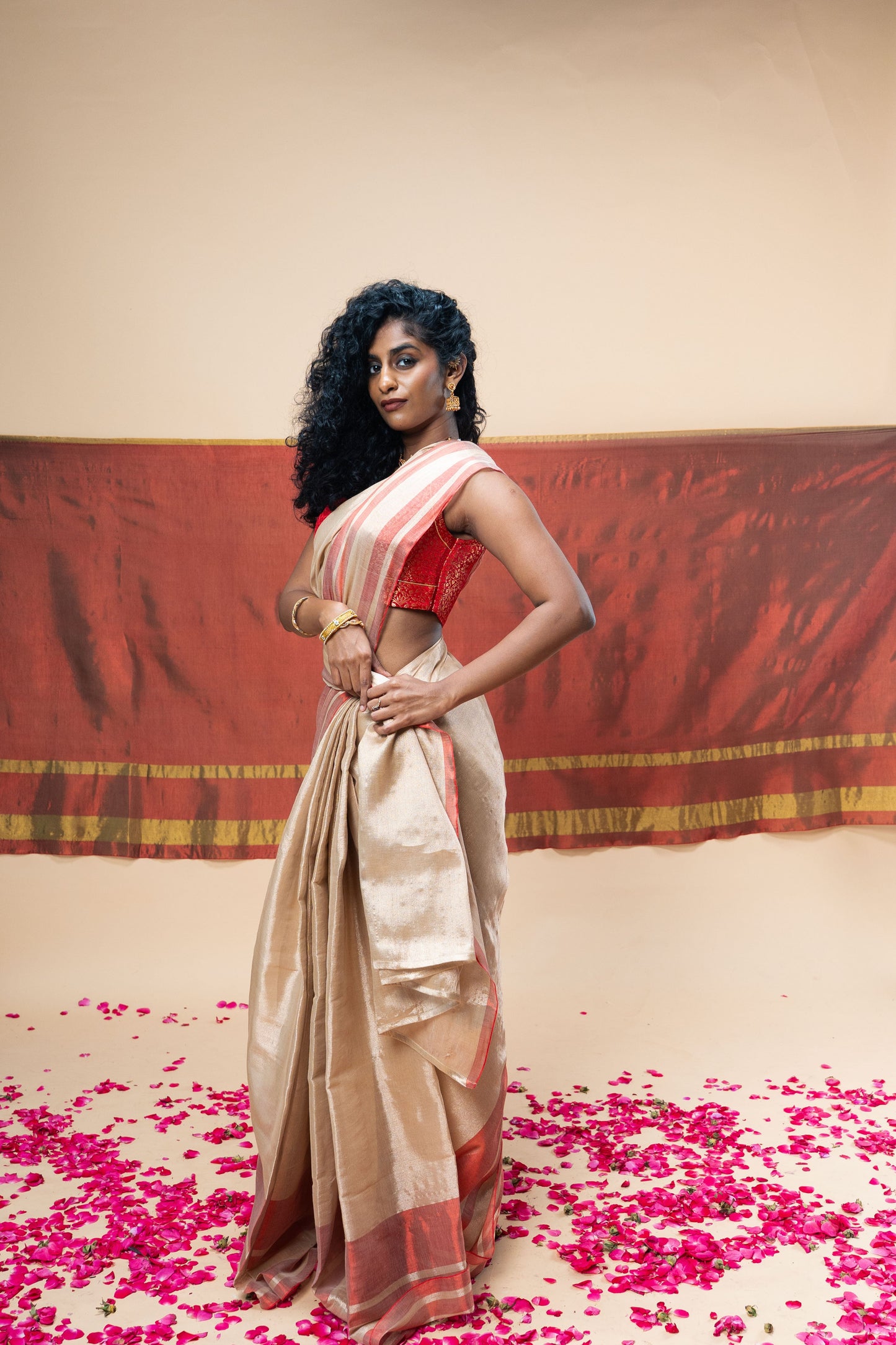 SHRAVI saree I Rose Gold Handloom Tissue Saree
