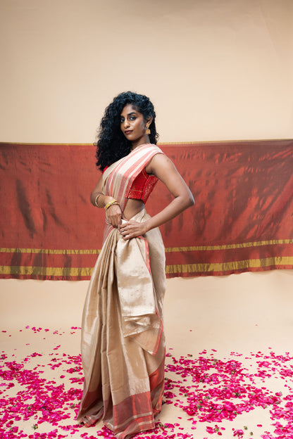 SHRAVI saree I Rose Gold Handloom Tissue Saree