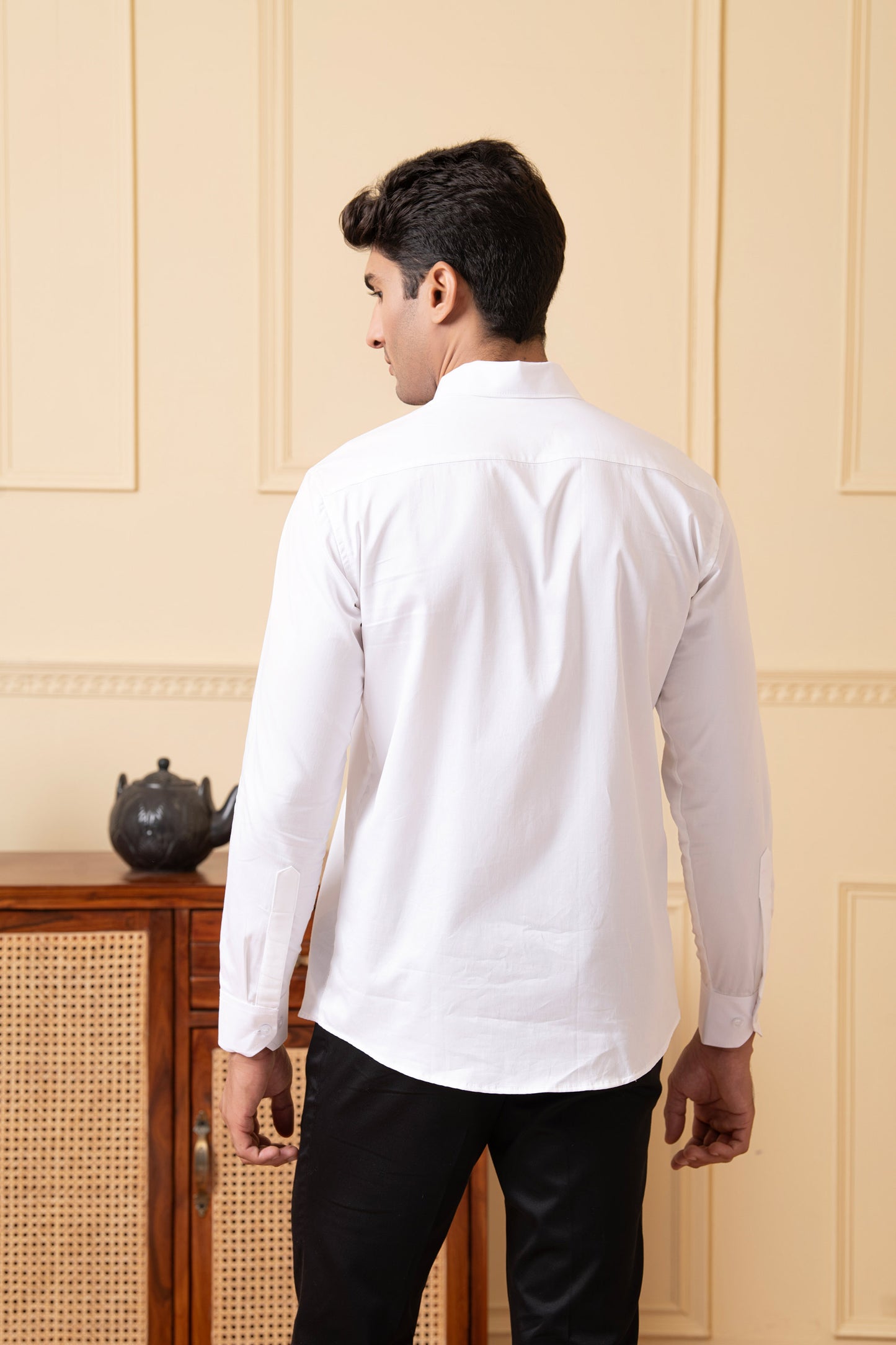 White Giza Cotton White shirt with Grey and black horizontal strip