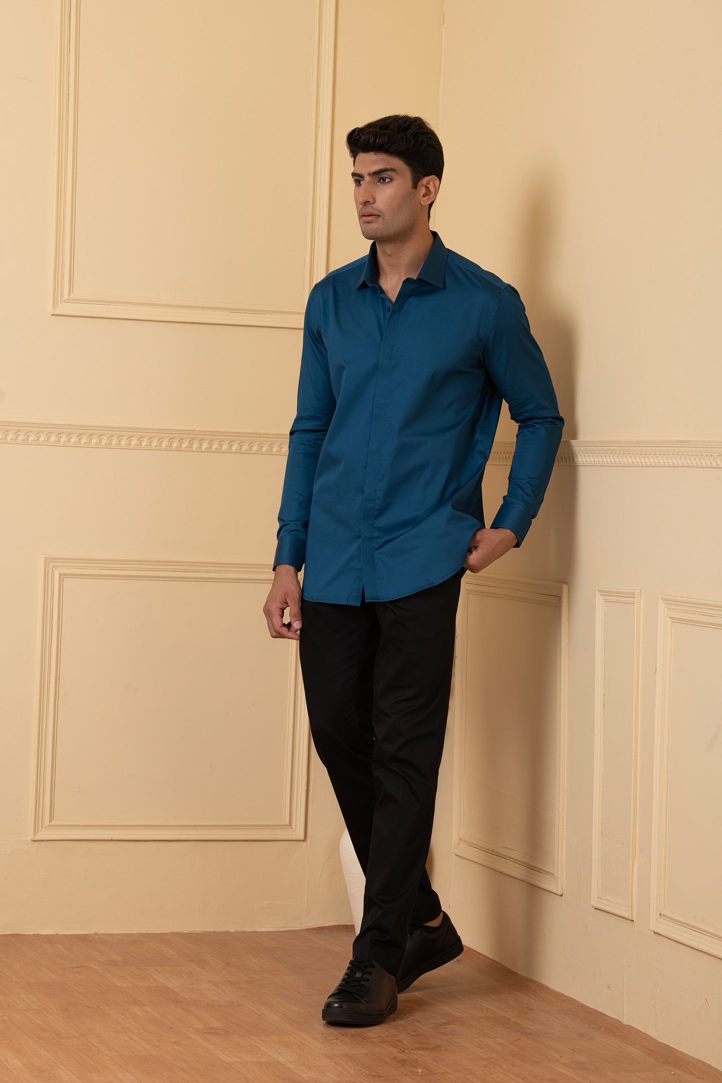 Teal Blue Giza Cotton Solid teal blue plain shirt
