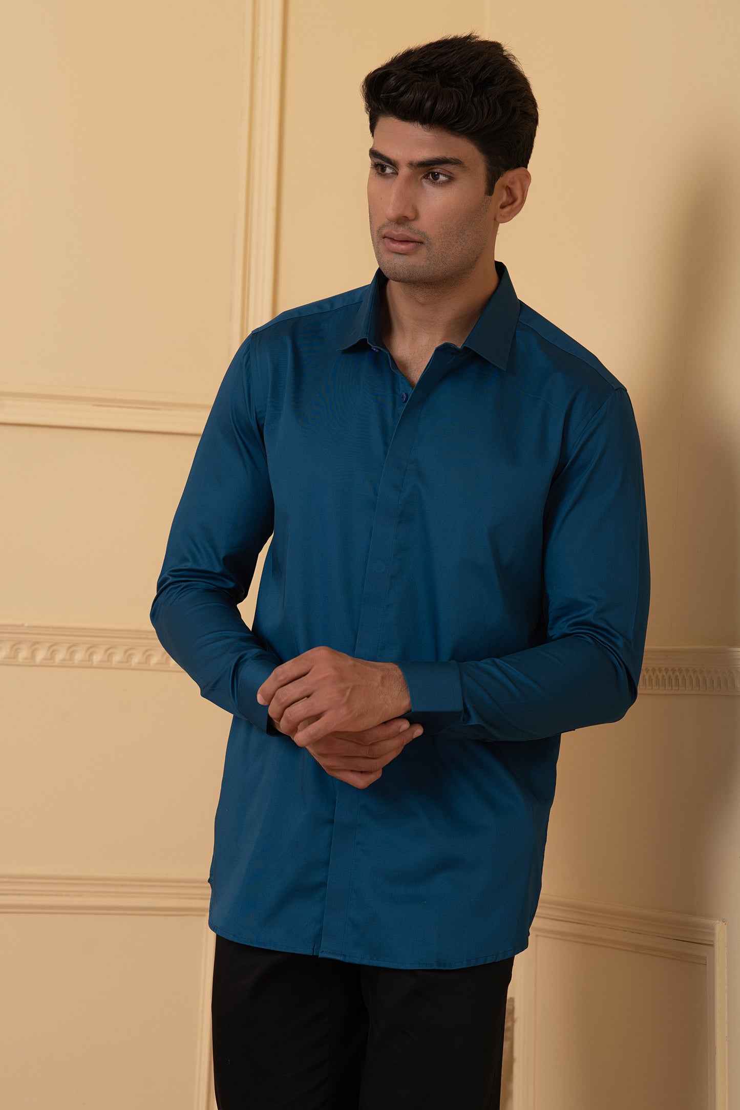 Teal Blue Giza Cotton Solid teal blue plain shirt