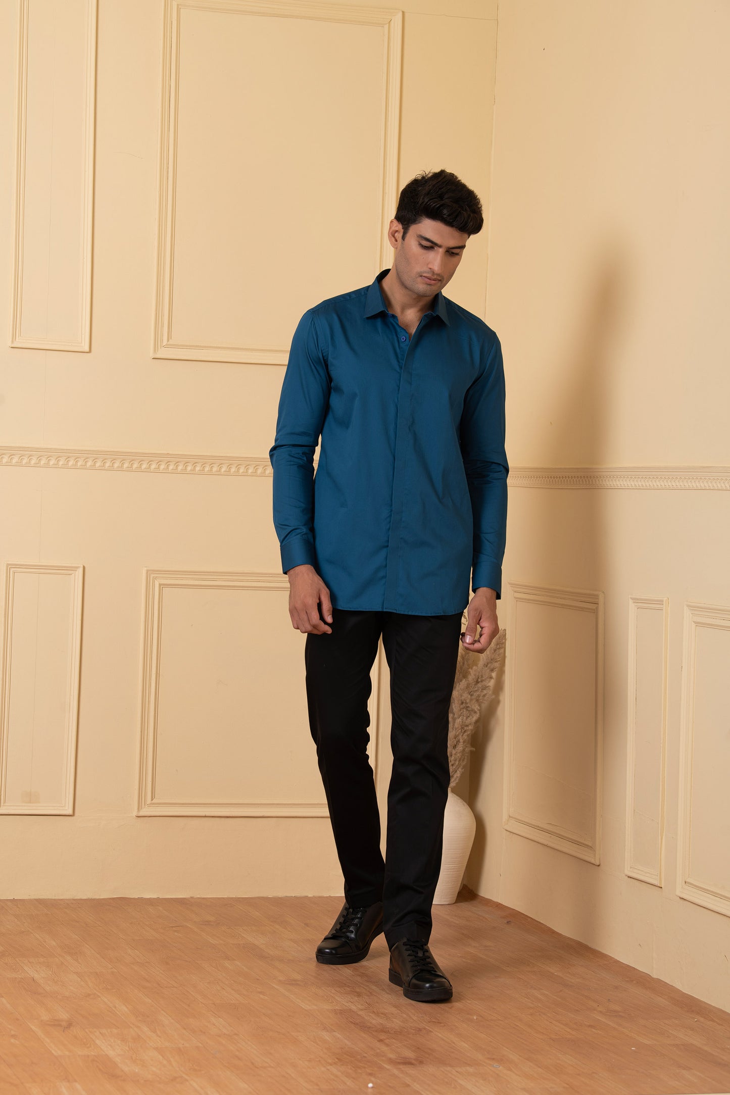 Teal Blue Giza Cotton Solid teal blue plain shirt