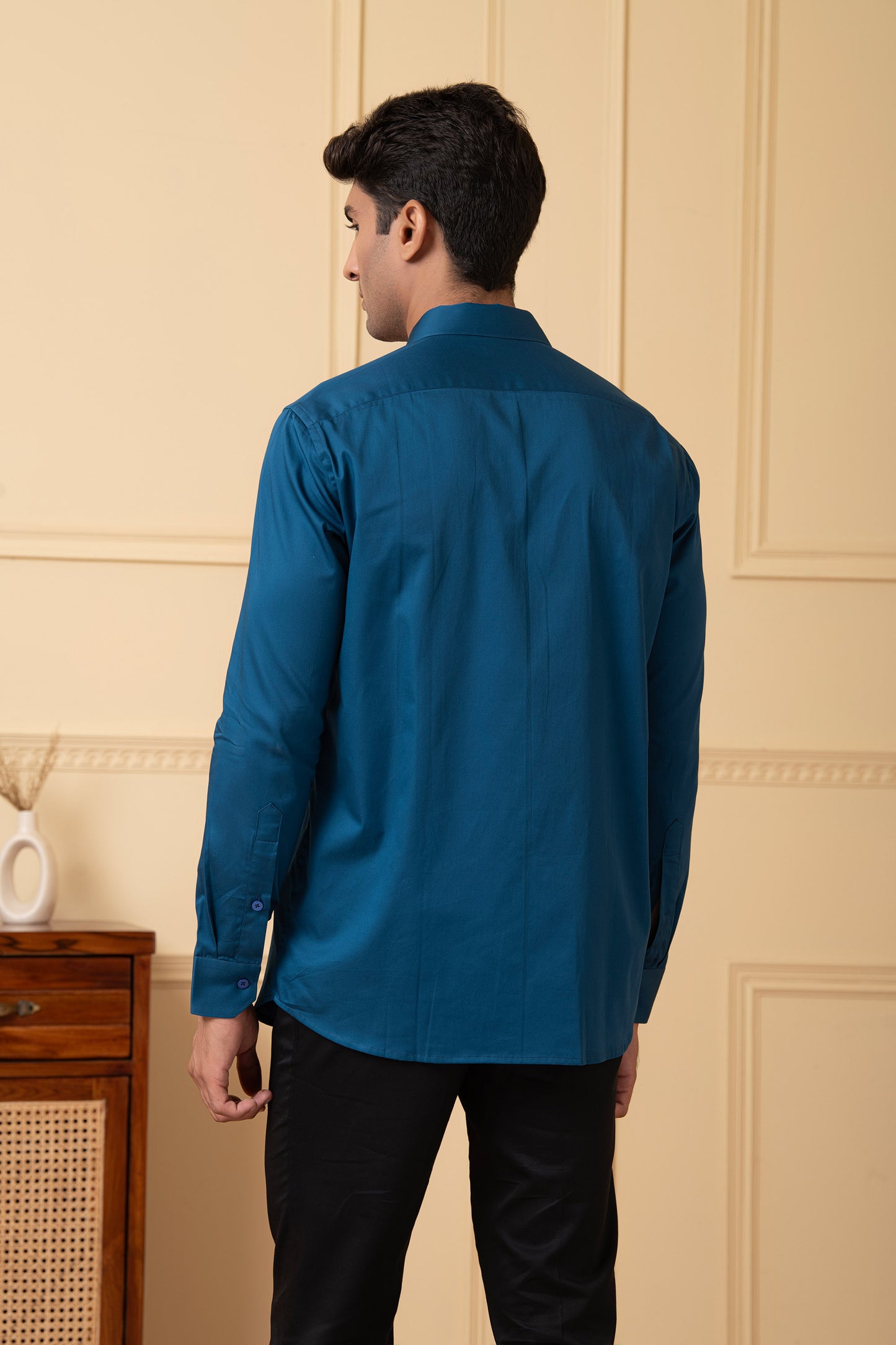 Teal Blue Giza Cotton Solid teal blue plain shirt