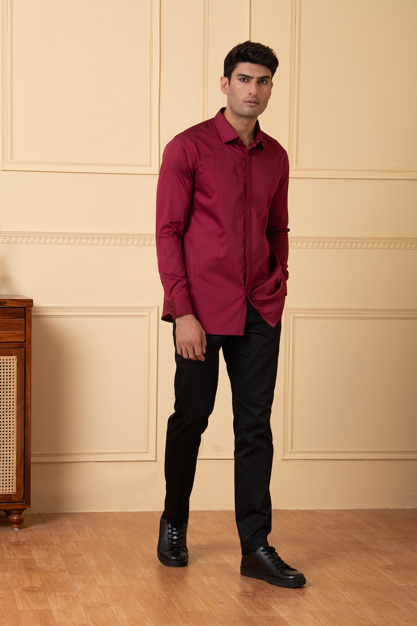 Maroon Giza Cotton Solid maroon plain shirt