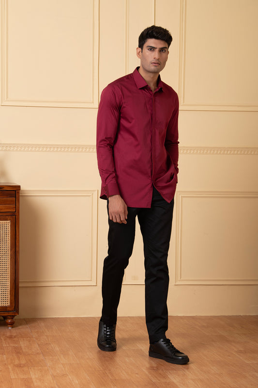 Maroon Giza Cotton Solid maroon plain shirt