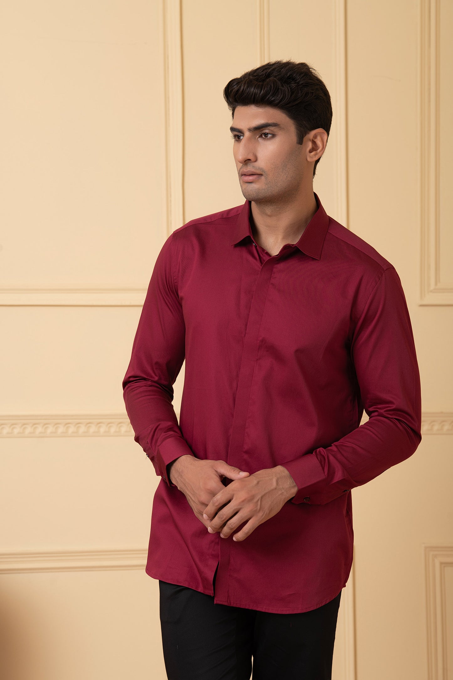 Maroon Giza Cotton Solid maroon plain shirt