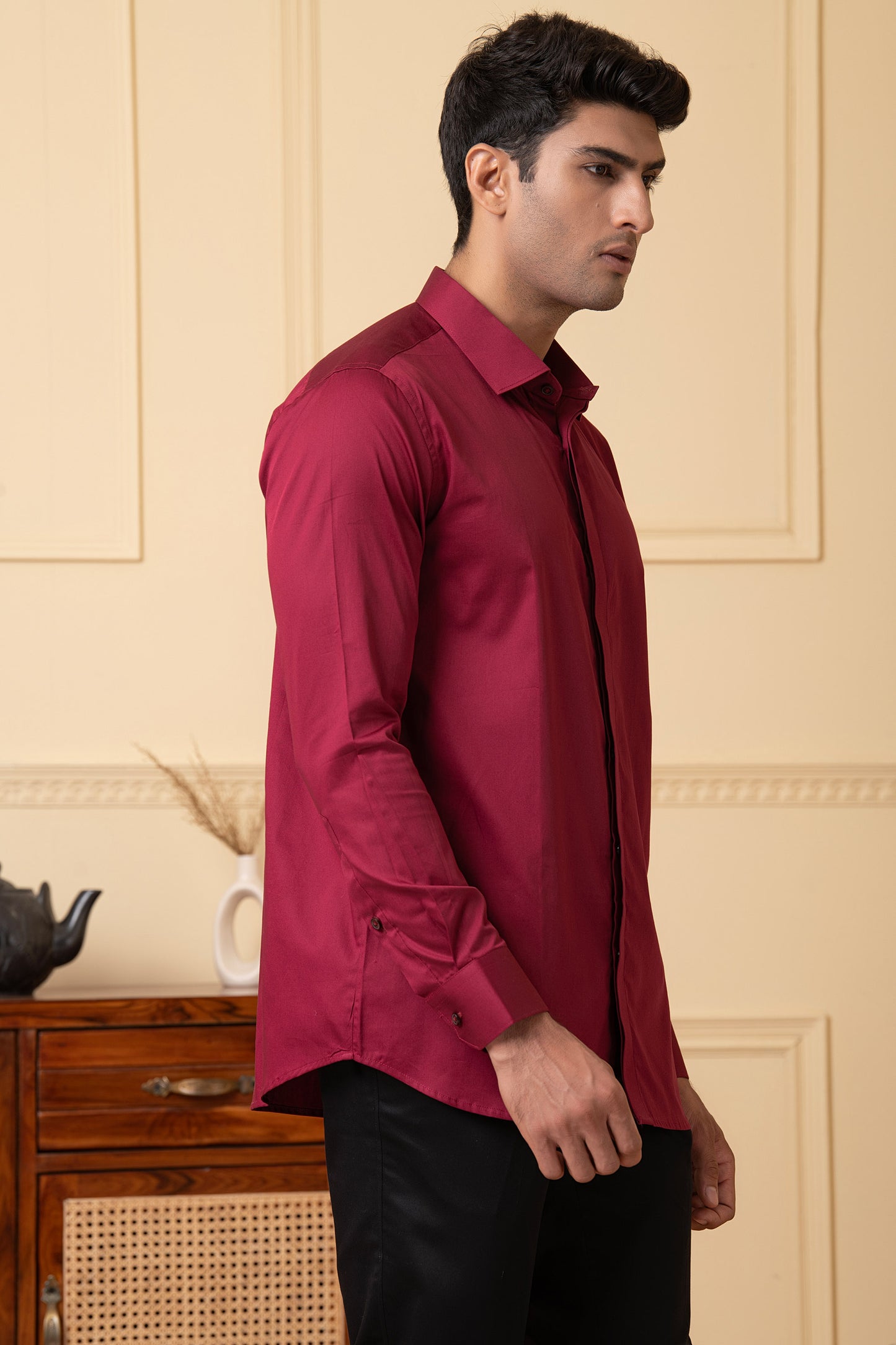 Maroon Giza Cotton Solid maroon plain shirt