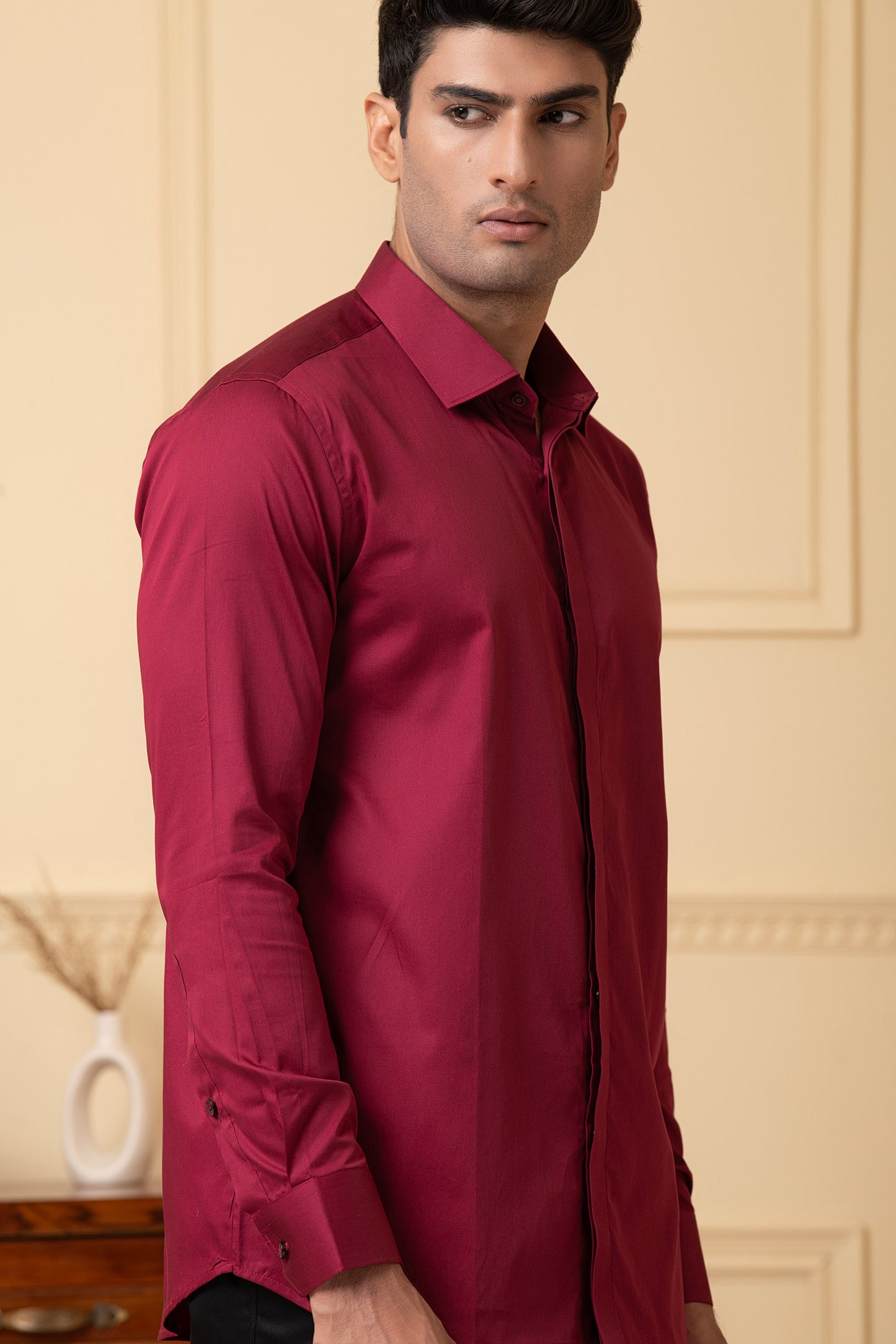 Maroon Giza Cotton Solid maroon plain shirt