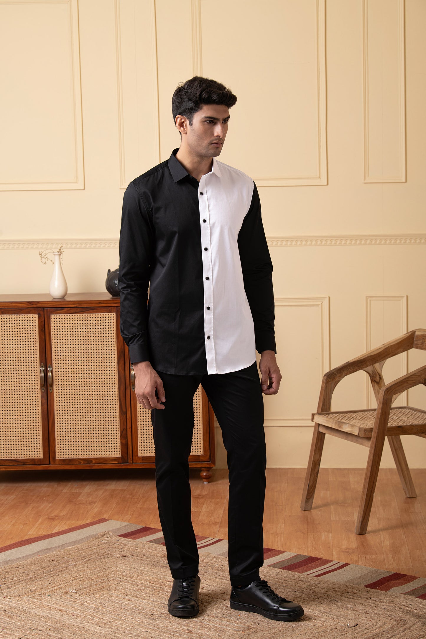 Black Giza Cotton Black and white shirt
