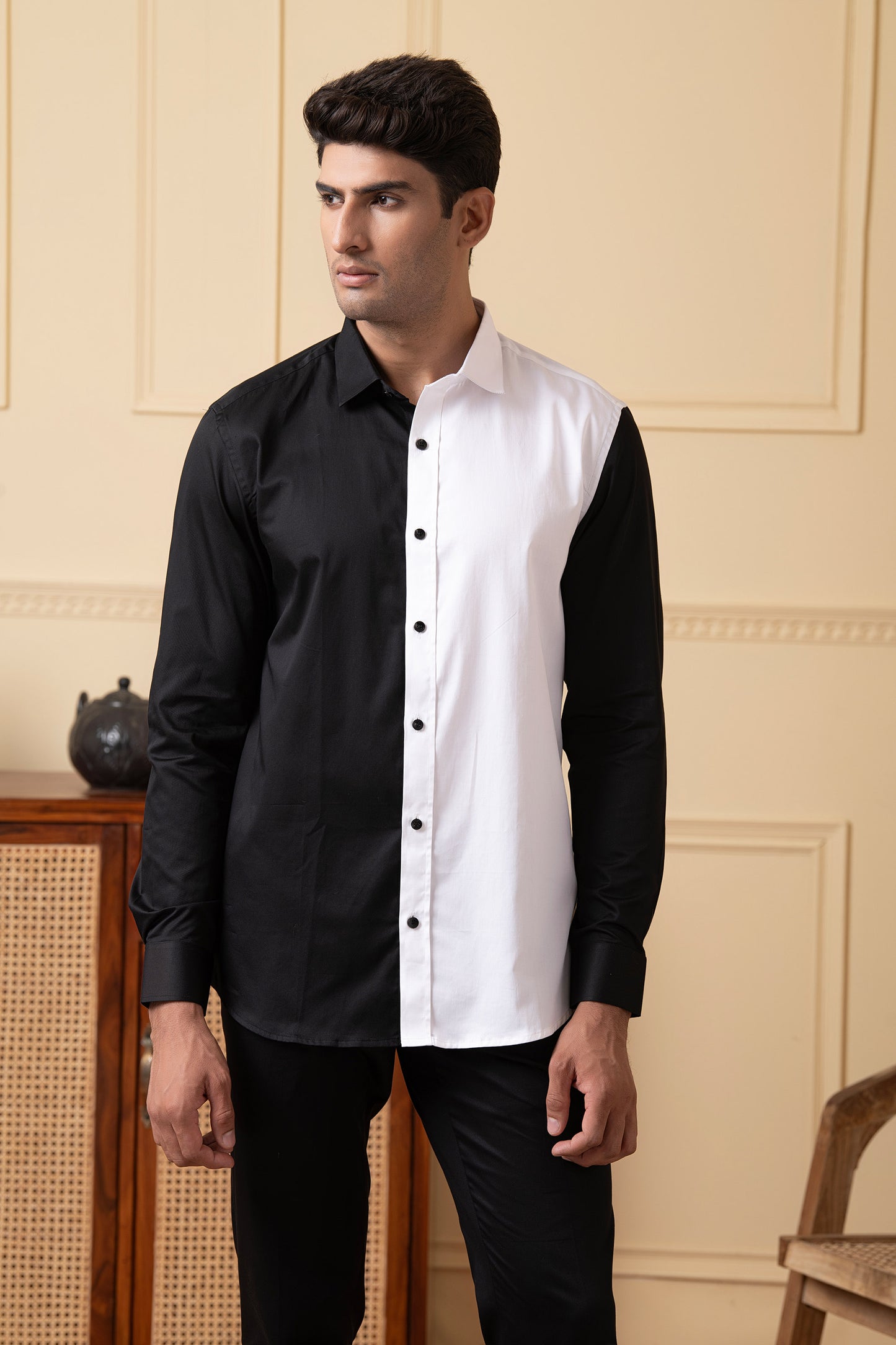 Black Giza Cotton Black and white shirt