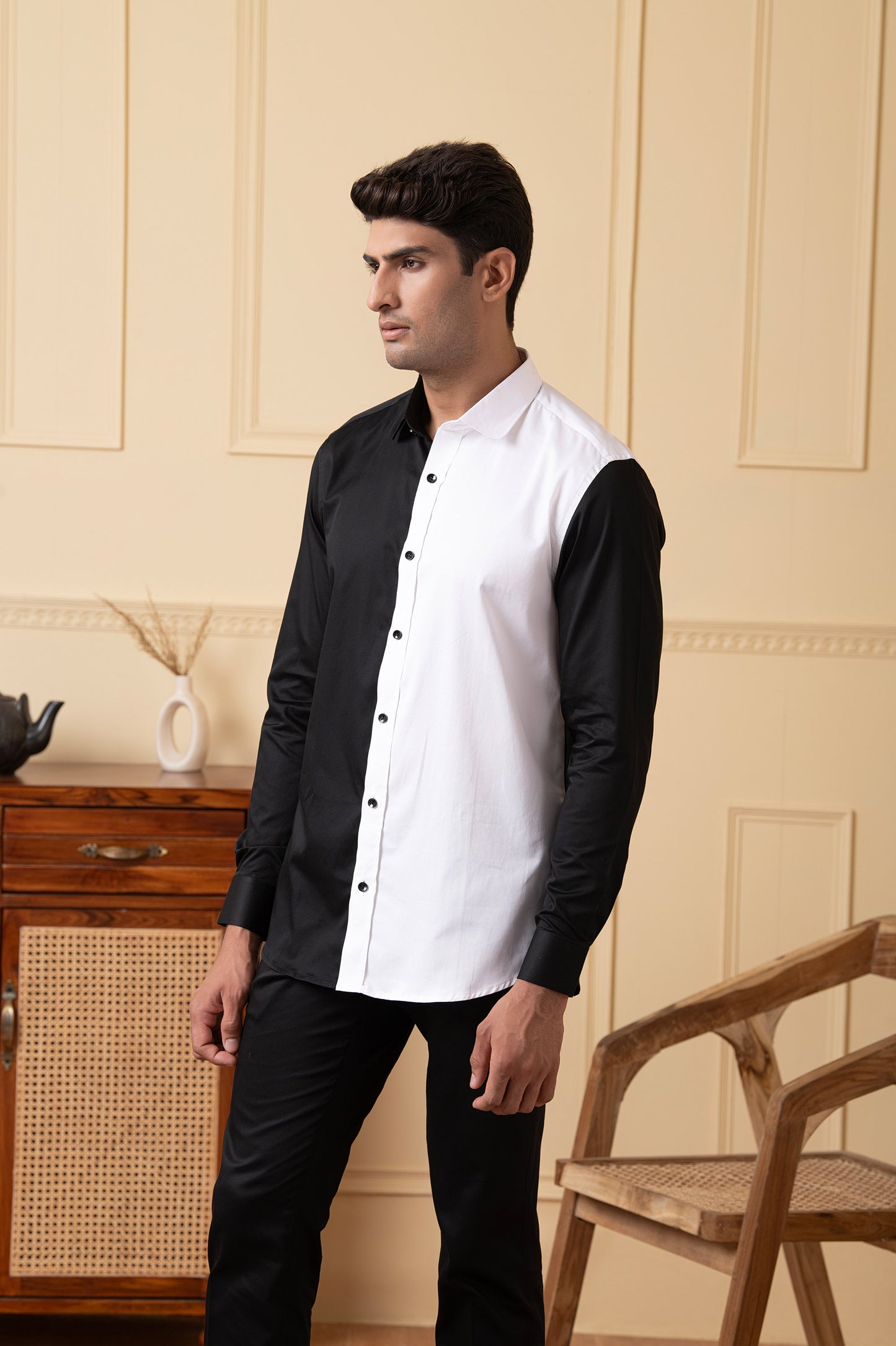 Black Giza Cotton Black and white shirt