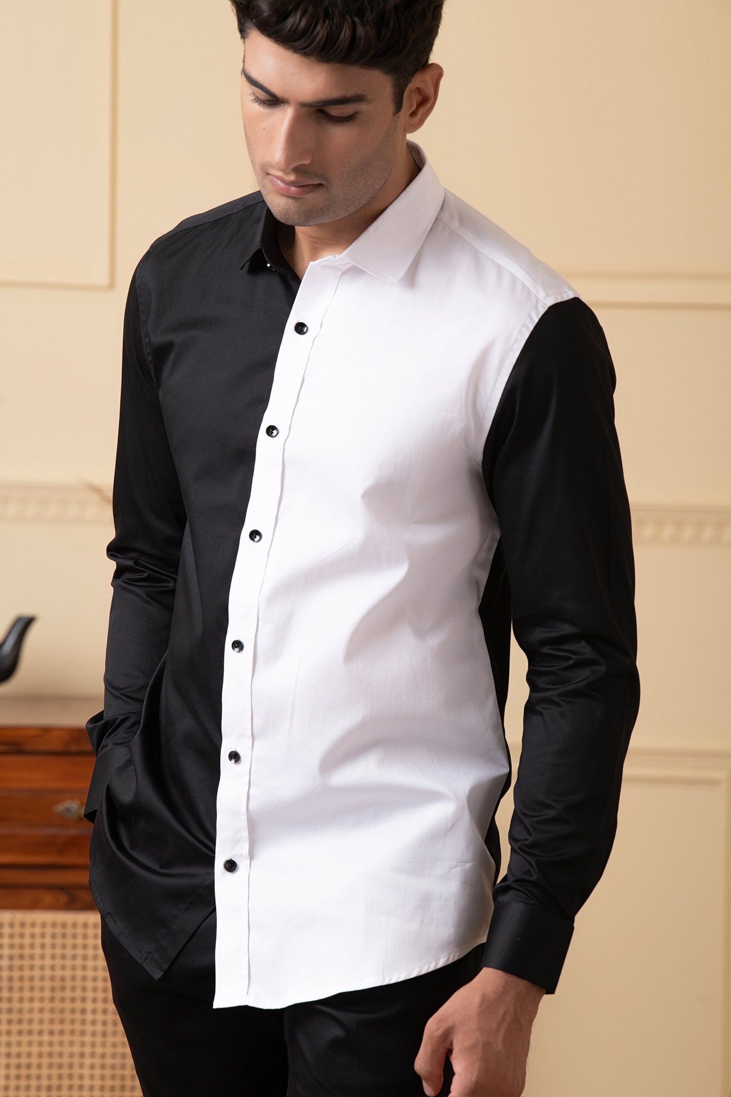 Black Giza Cotton Black and white shirt