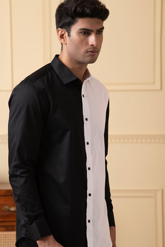 Black Giza Cotton Black and white shirt