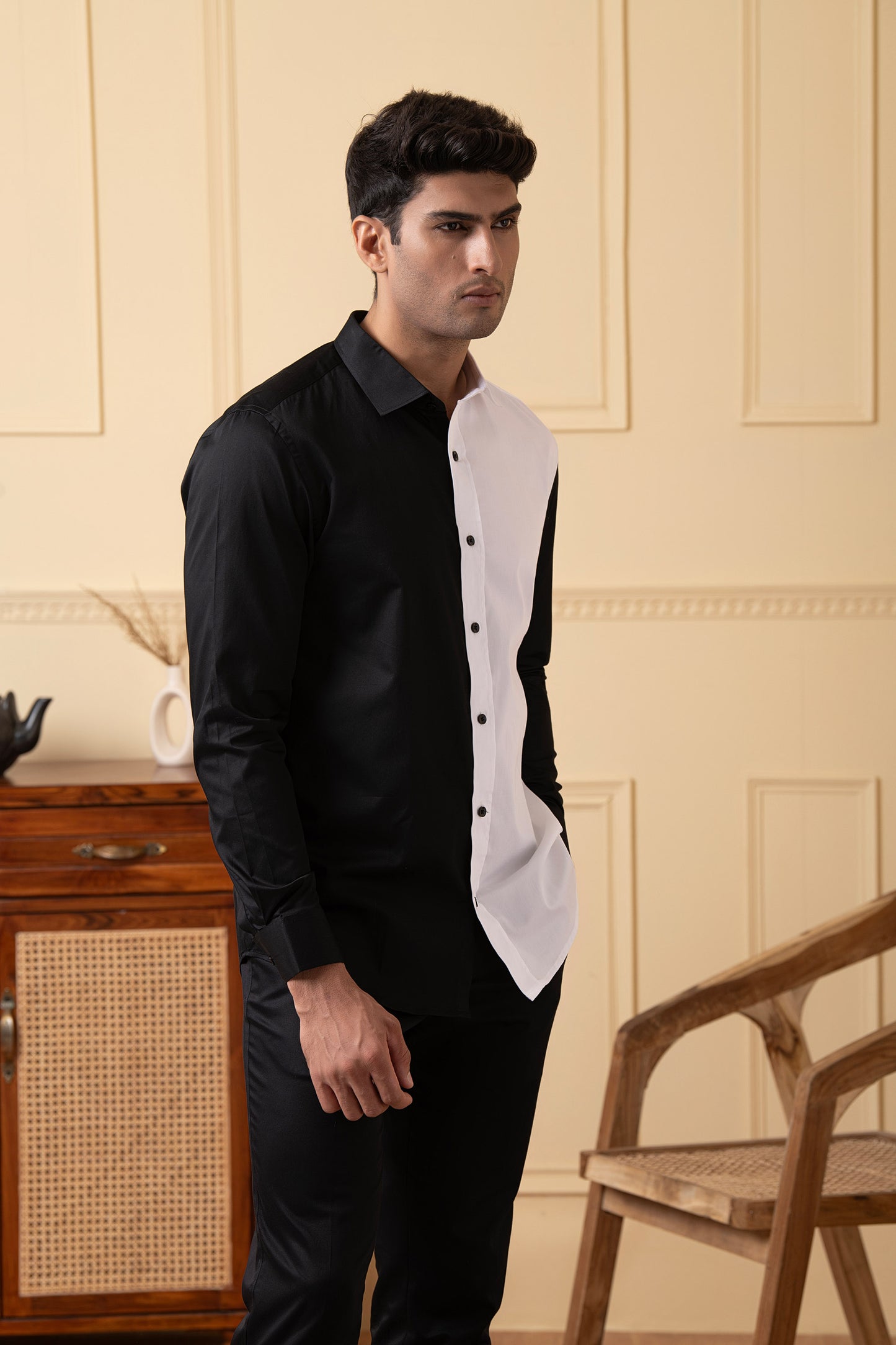 Black Giza Cotton Black and white shirt