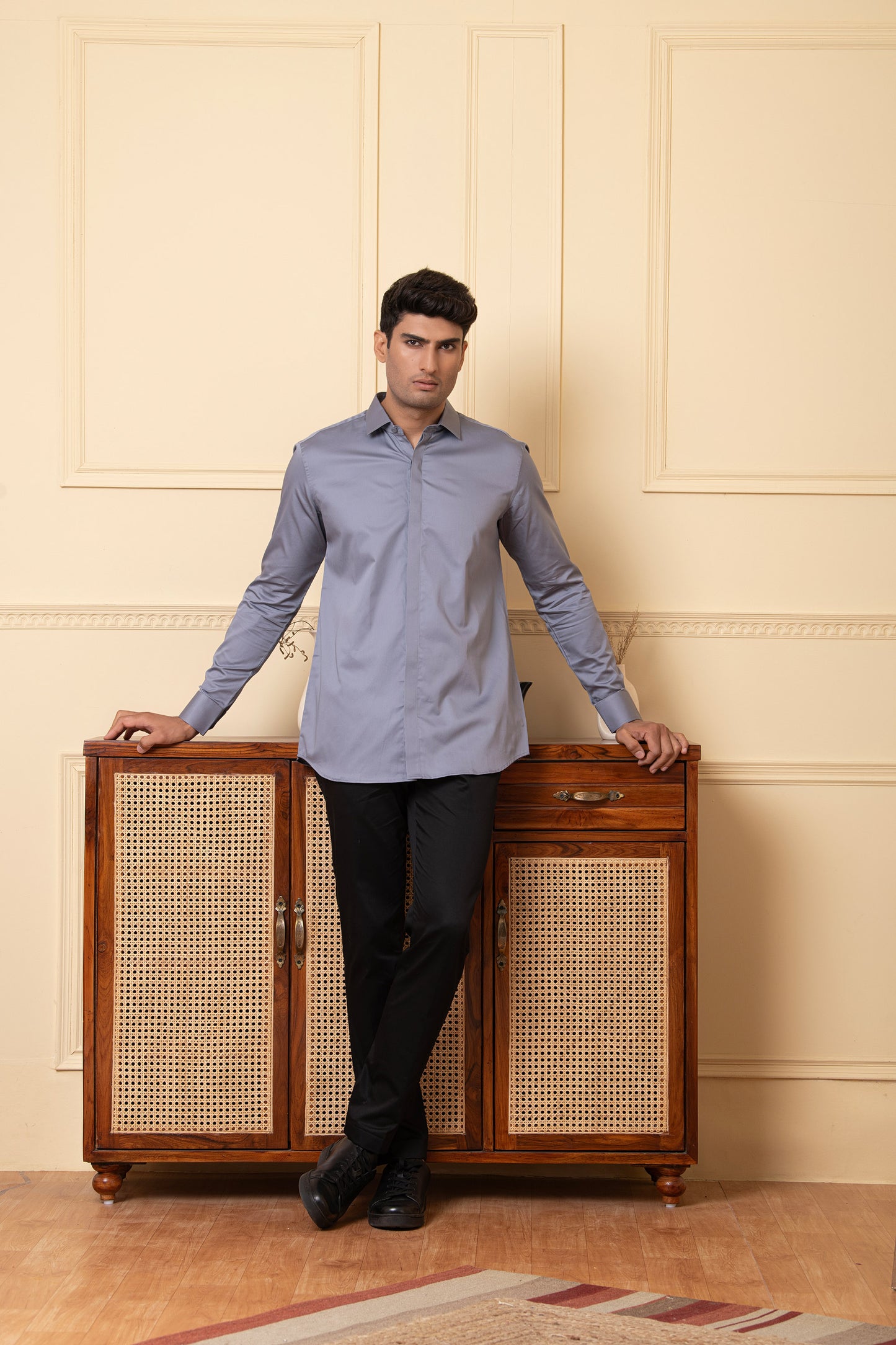 Grey Giza Cotton Solid grey plain shirt