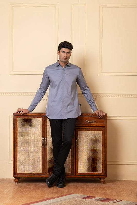 Grey Giza Cotton Solid grey plain shirt