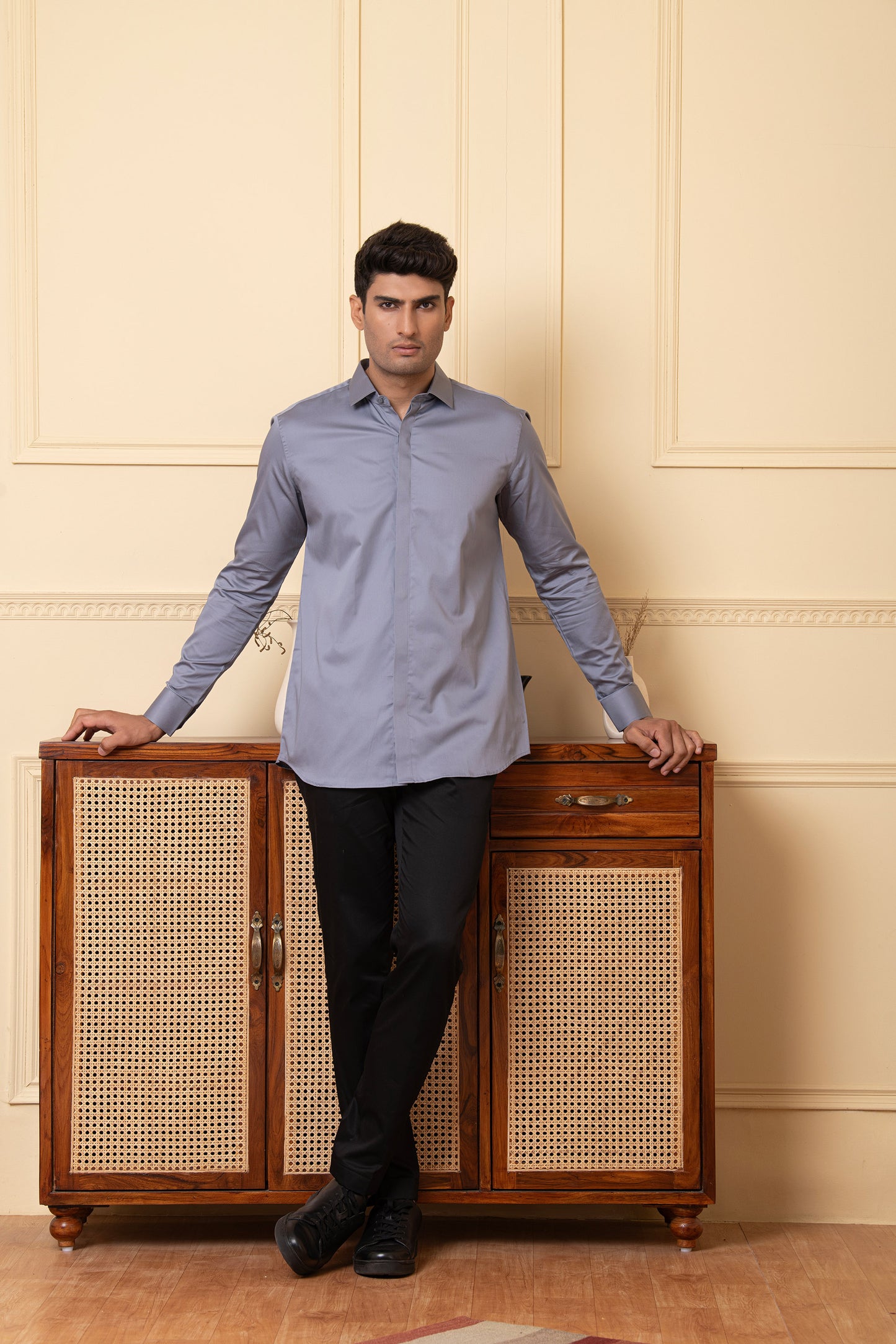 Grey Giza Cotton Solid grey plain shirt
