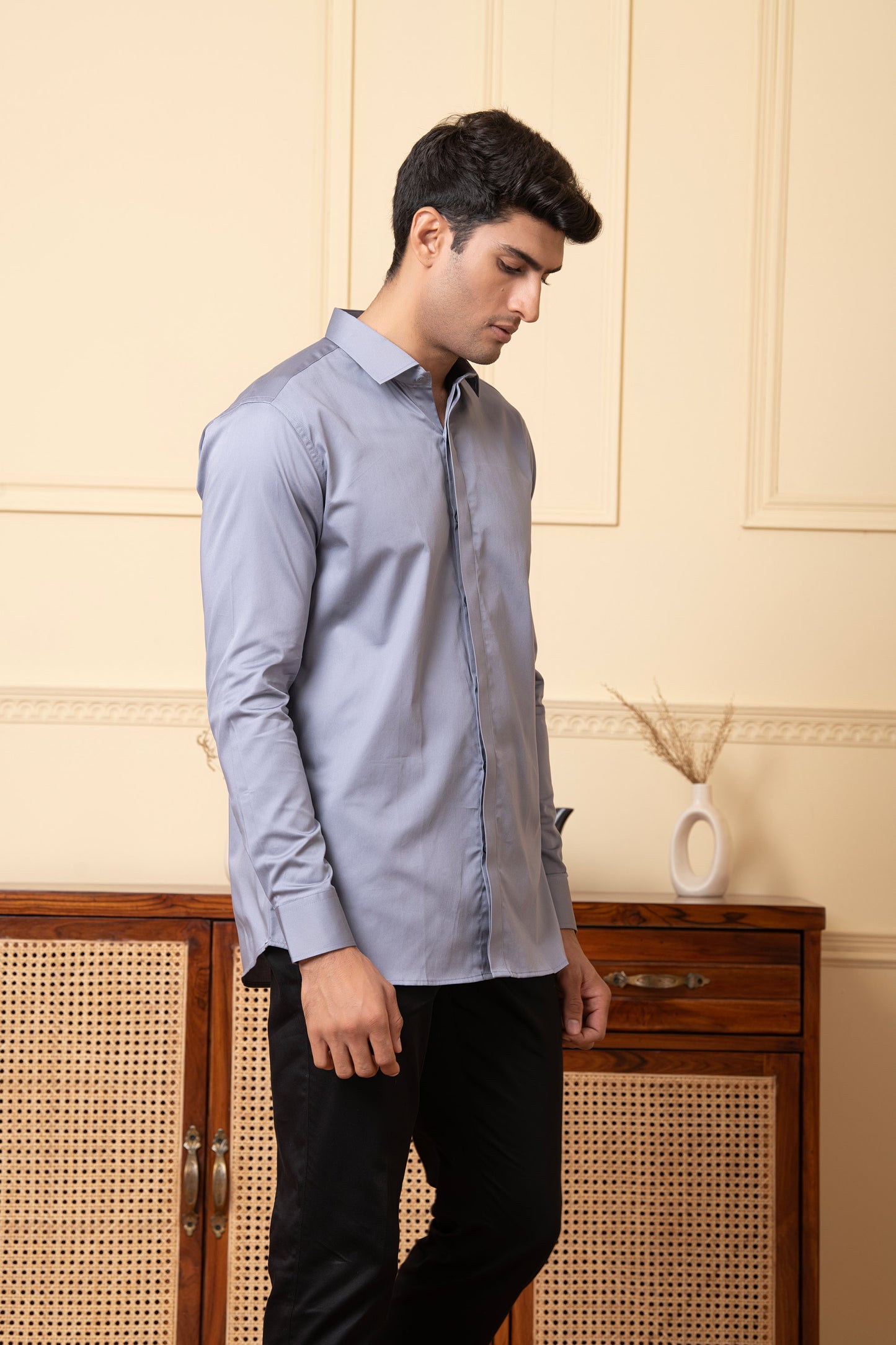 Grey Giza Cotton Solid grey plain shirt