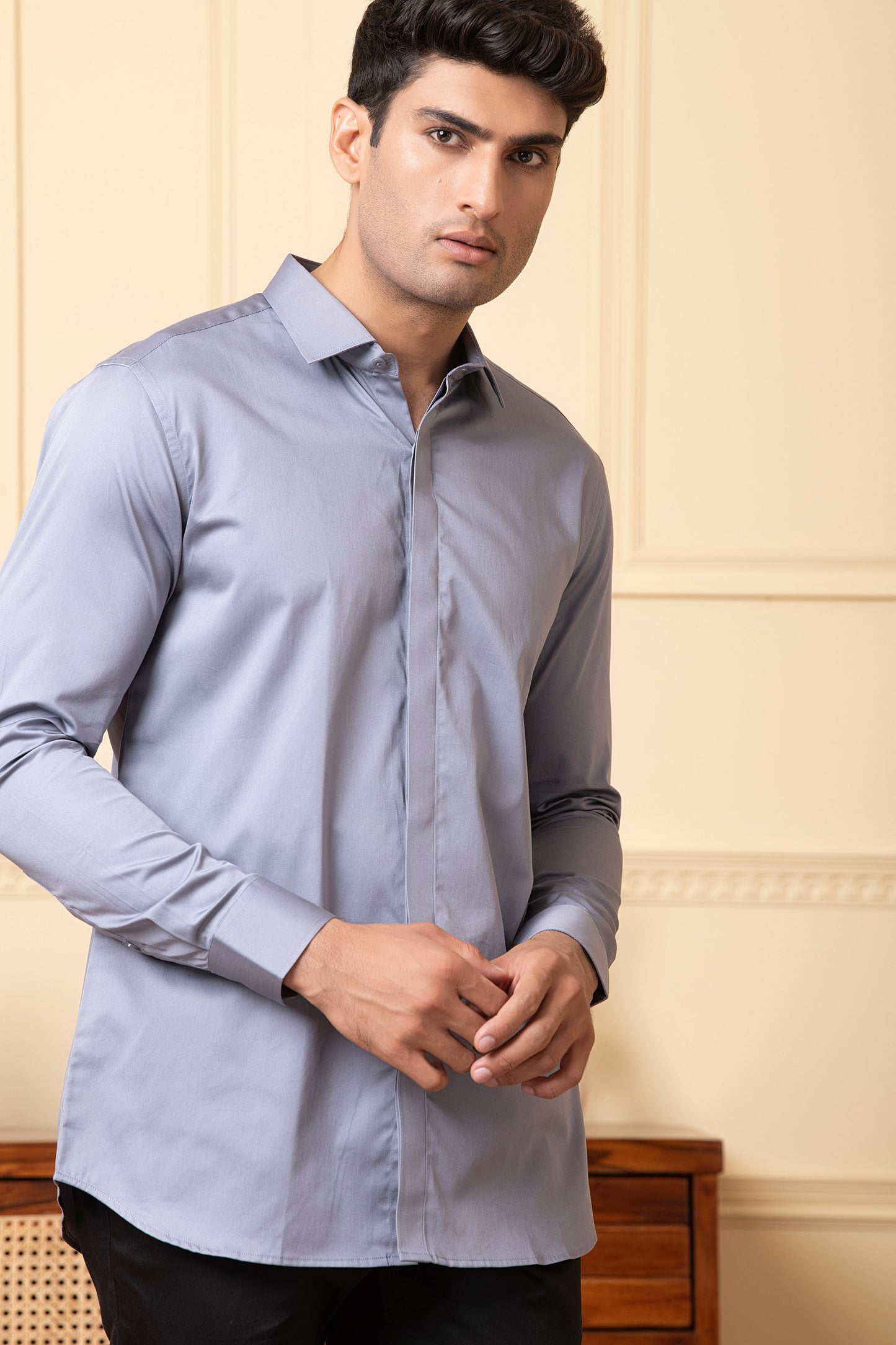 Grey Giza Cotton Solid grey plain shirt