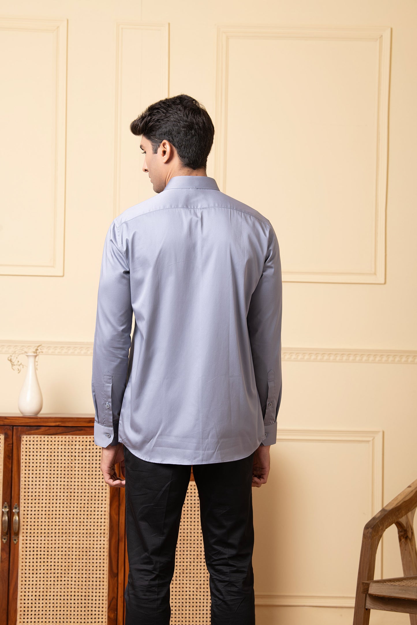 Grey Giza Cotton Solid grey plain shirt