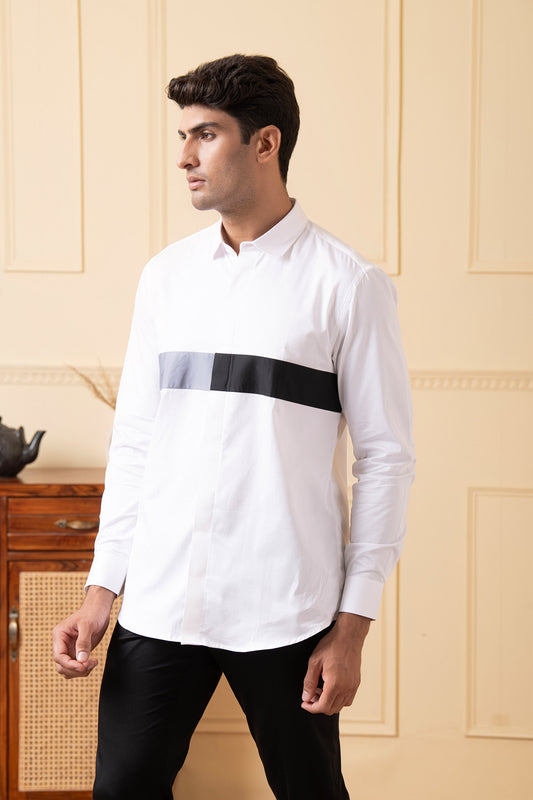 White Giza Cotton White shirt with Grey and black horizontal strip