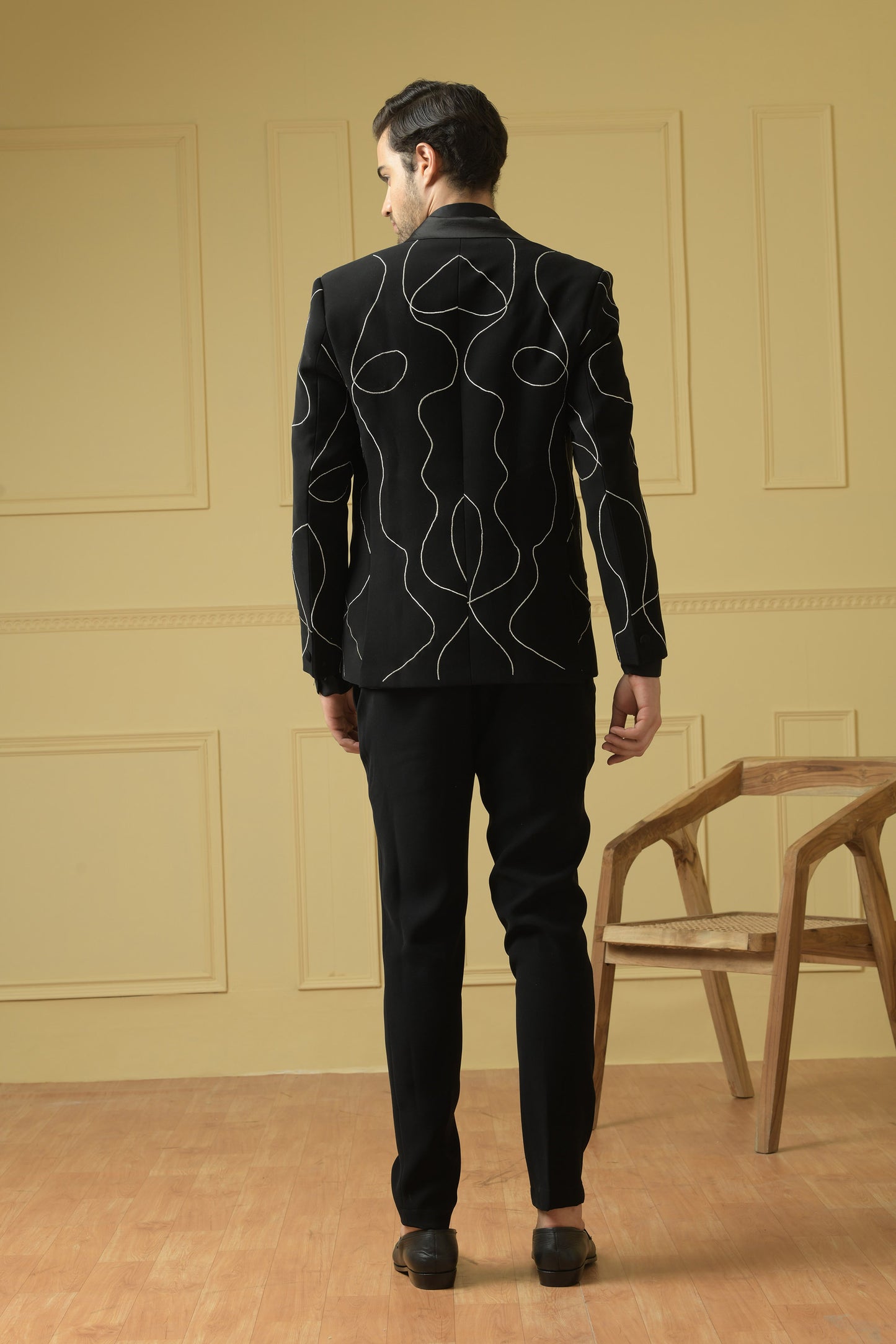 Tweed Black Italian Ethnic Intricate Embroidered Wedding Blazer