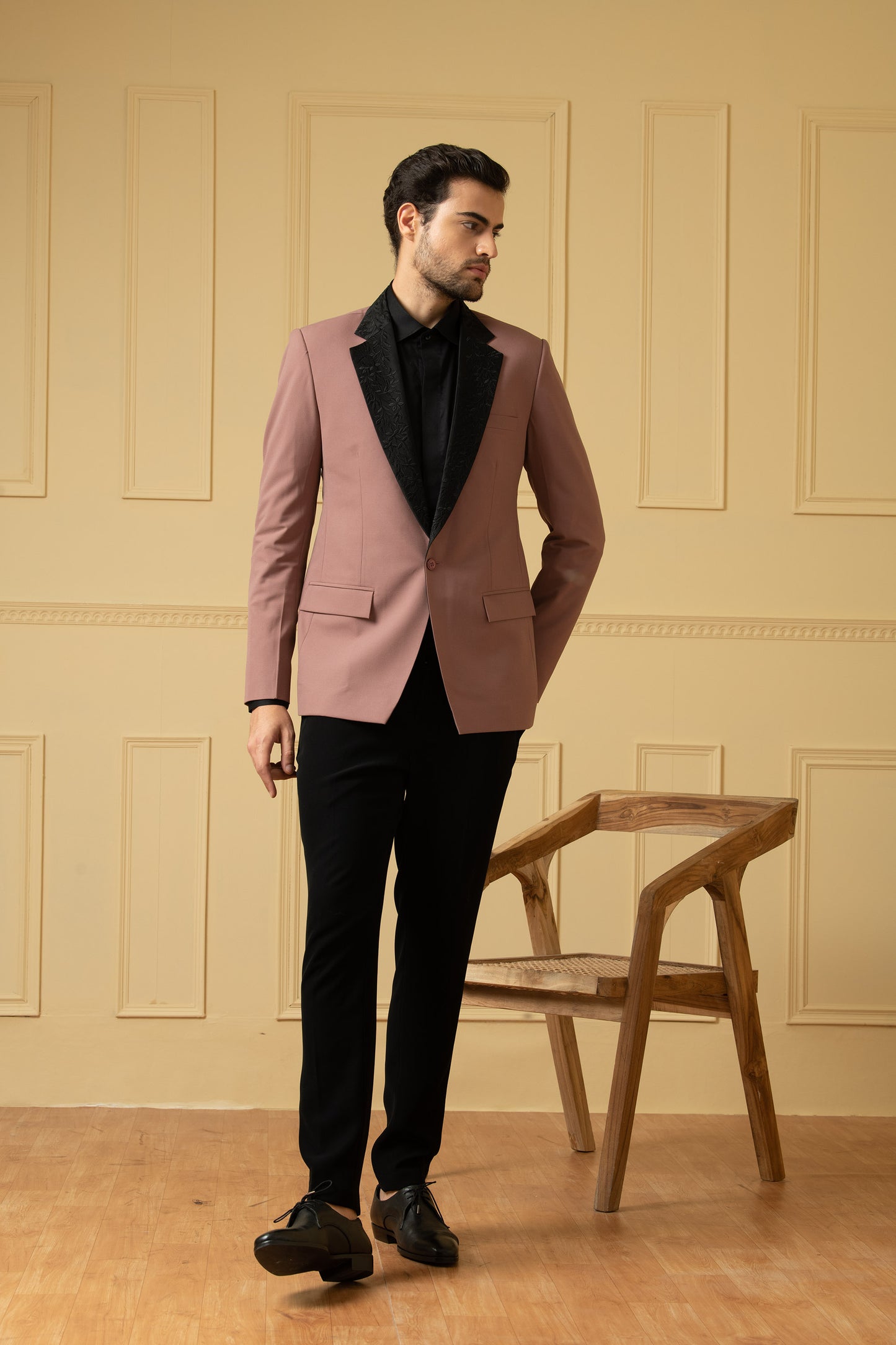 Fasinante Mauve Satin Hand Embroidered Formal Blazer