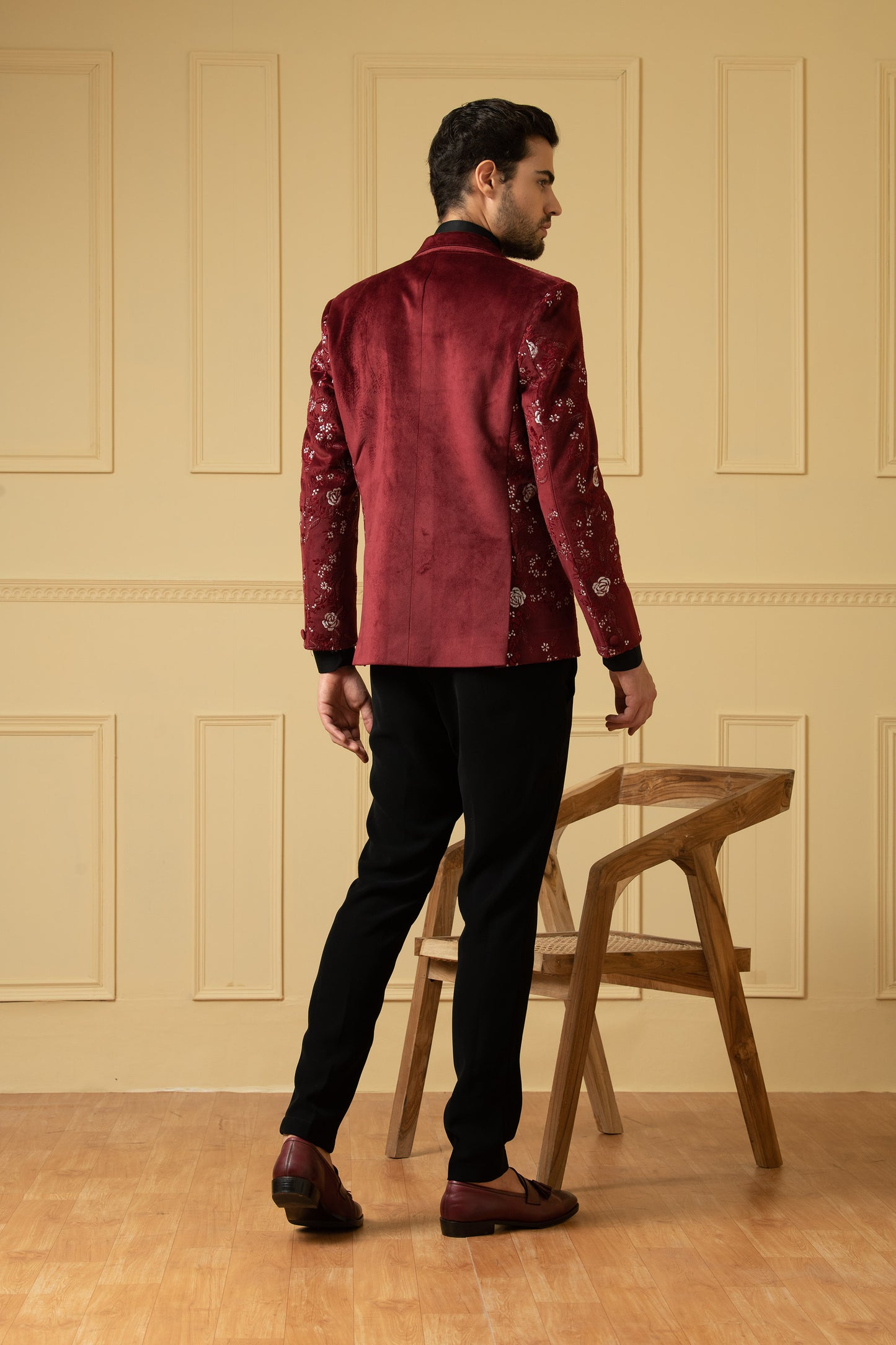 Maravilla Maroon Velvet Hand Embroidered Festive Blazer