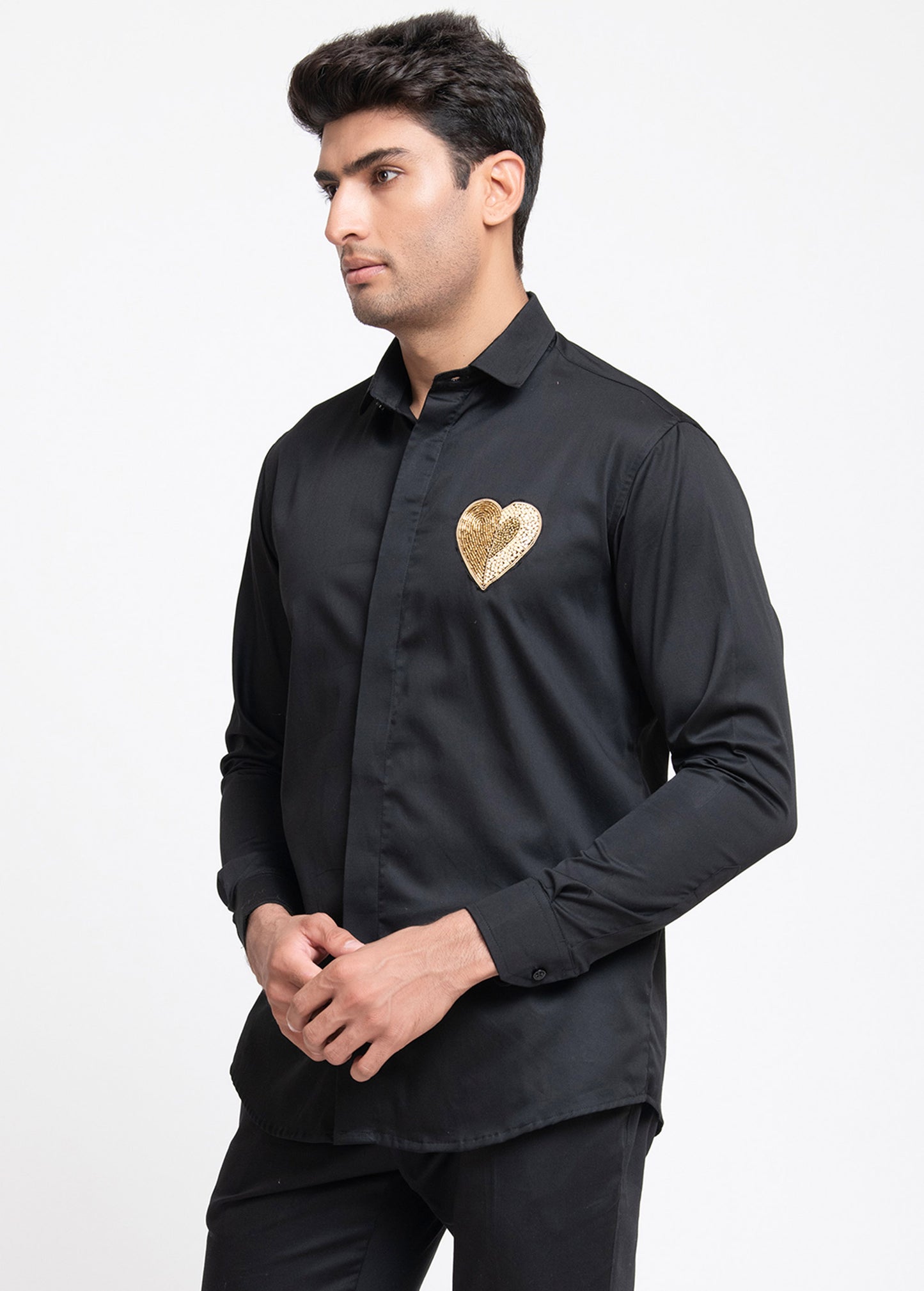 Black Giza Cotton Heart shaped patch shirt