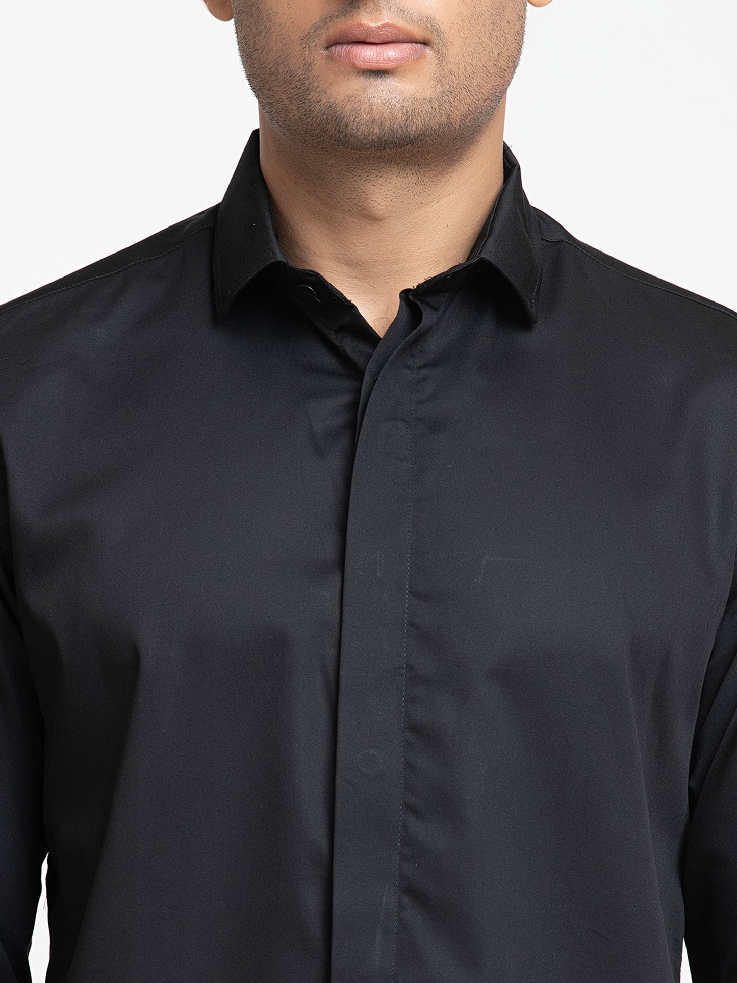 Black Cotton satin perto solid Black Shirt